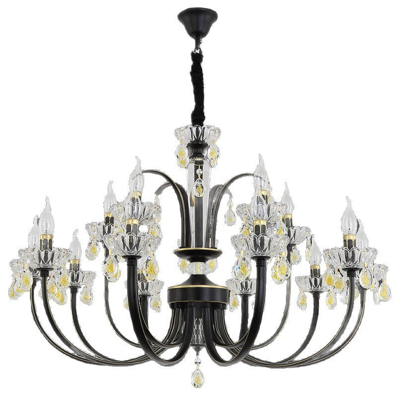 American simple wrought iron living room light luxury creative bedroom dining room light retro crystal light clothing store candle chandelier