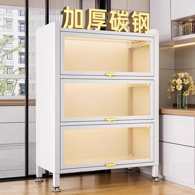 Kitchen thickened carbon steel storage rack floor-standing multi-layer dust-proof storage cabinet microwave oven with door multi-functional storage cabinet