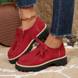 British style small leather shoes for women spring autumnew arrival round toe tie backplus size trendy casual shoes loafers wholesale