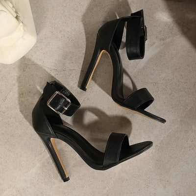 Women's black high heel sandals, ladies' mule heels, fashionable sexy casual women's shoes, 11.5cm heel height