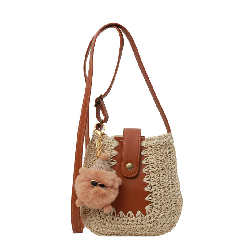Cross-border woven straw bag women's spring and summer 2025 new versatile niche shoulder messenger bag seaside vacation beach bag