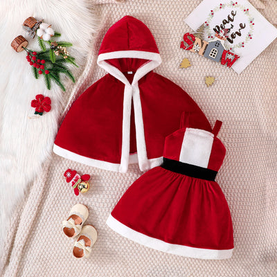 New european and american cross-border exclusive: bestselling girls' fashion christmas cape + spaghetti strap dress two-piece set - hot seller!