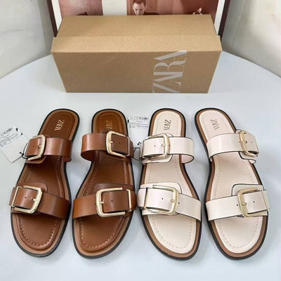 Za high heels for women spring summer 2025 new arrival baotou fashion sandals stiletto belt buckle pointed toe back hollow flats