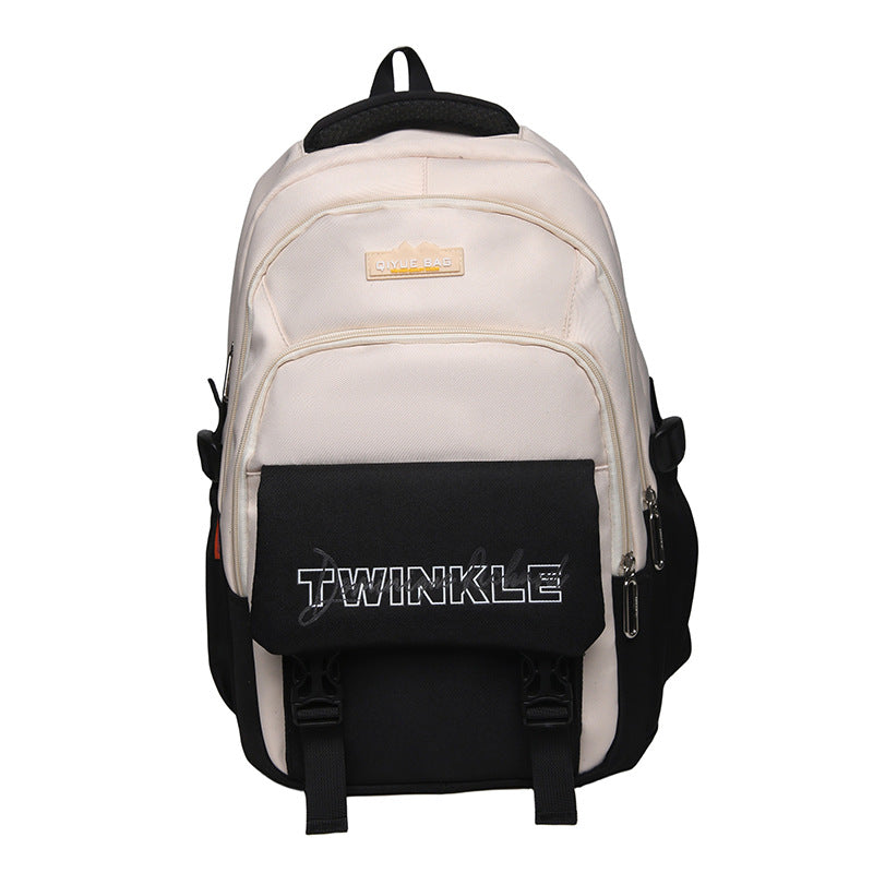 New primary school students, junior high school students, burden-reducing schoolbags, fashionable contrasting colors, lightweight, large-capacity waterproof backpacks