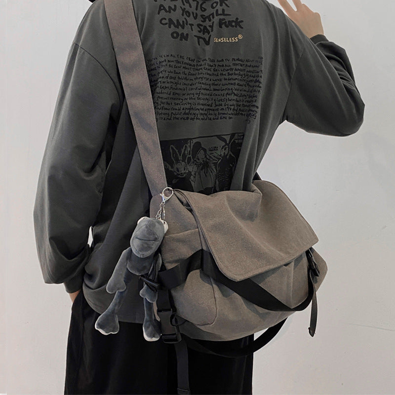 Crossbody bag men's trendy brand college student schoolbag Japanese canvas bag versatile retro simple backpack casual shoulder bag
