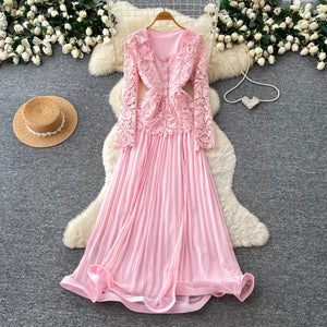 French chic v-neck lace top & high-waisted tank pleated dress two-piece set - autumn elegant & luxe