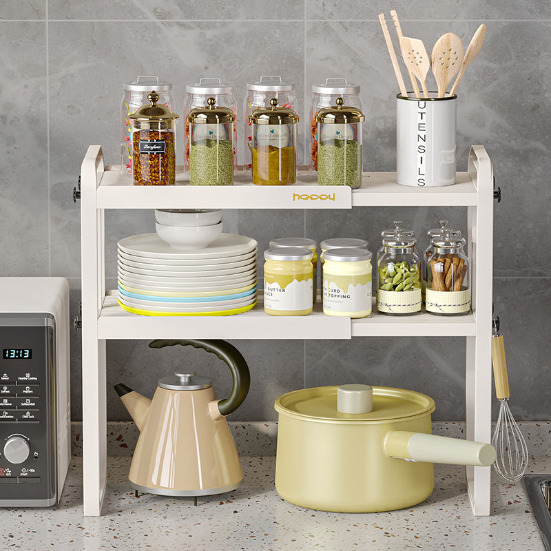 Retractable kitchen bathroom rack countertop cabinet baffle layered rack plastic storage pot rack desktop small shelf