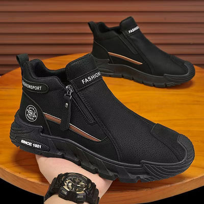 2025 autumn new trendy men's shoes zipper slip-on non-slip thick sole outdoor work boots martin style fashion shoes