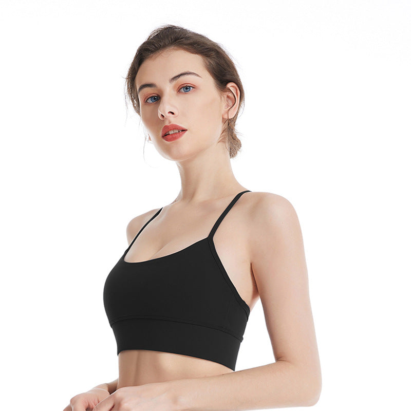 Spring and summer nude thin shoulder straps fitness bra simple beautiful back sexy cycling pants running suspenders yoga vest underwear
