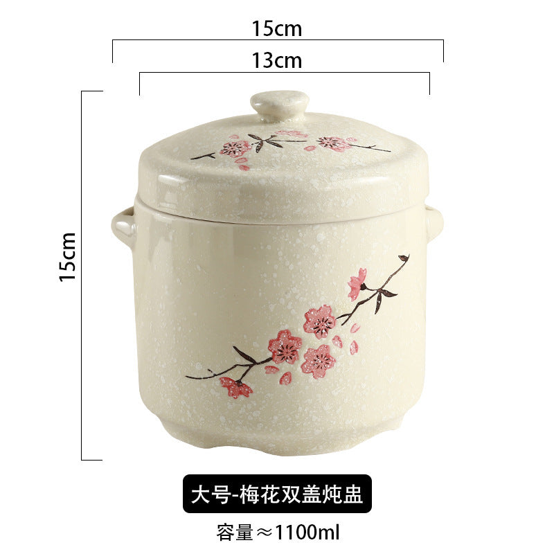 陶瓷隔水炖盅带盖双盖炖燕窝蒸蛋双耳炖罐家用中大号汤盅餐厅酒店