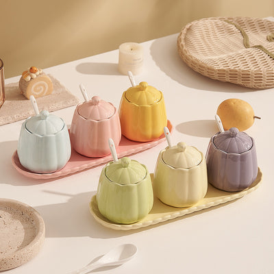Creamy, instagram-worthy ceramic spice jar set. stylish, three-tone mixed spice jars for kitchen essentials. salt shakers available wholesale