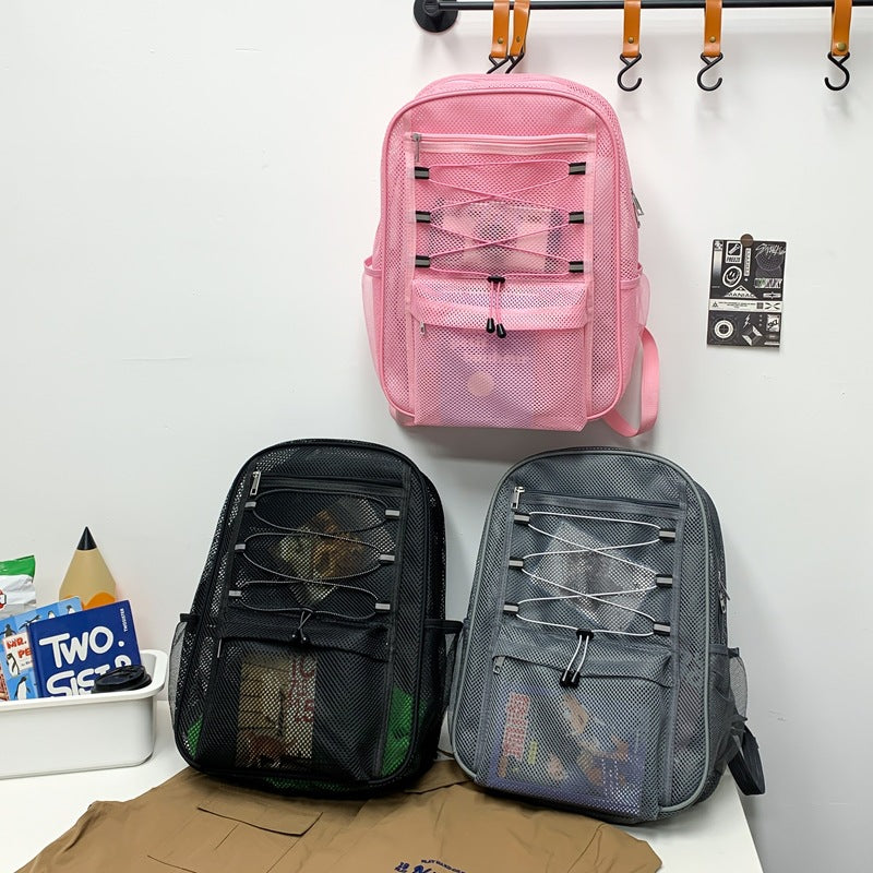 Cross-border new transparent mesh backpack, junior high school student schoolbag, high value casual backpack, same for men and women