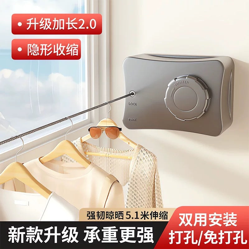 隐形晾衣绳 神器绳子室内免打孔卫生间伸缩阳台钢丝收缩绳架