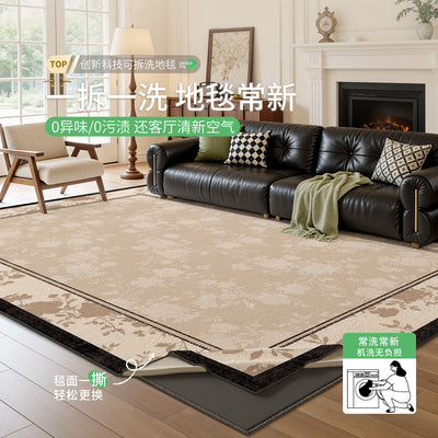 Removable and washable carpet, medieval style, french style, retro, high-end, machine washable, double-layer soundproof bedroom floor mat for home use
