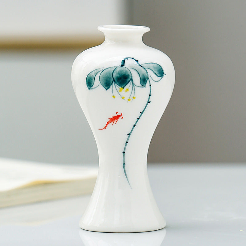陶瓷手绘小摆件个性时尚小花瓶家居茶道装饰品水培干花花插小花器