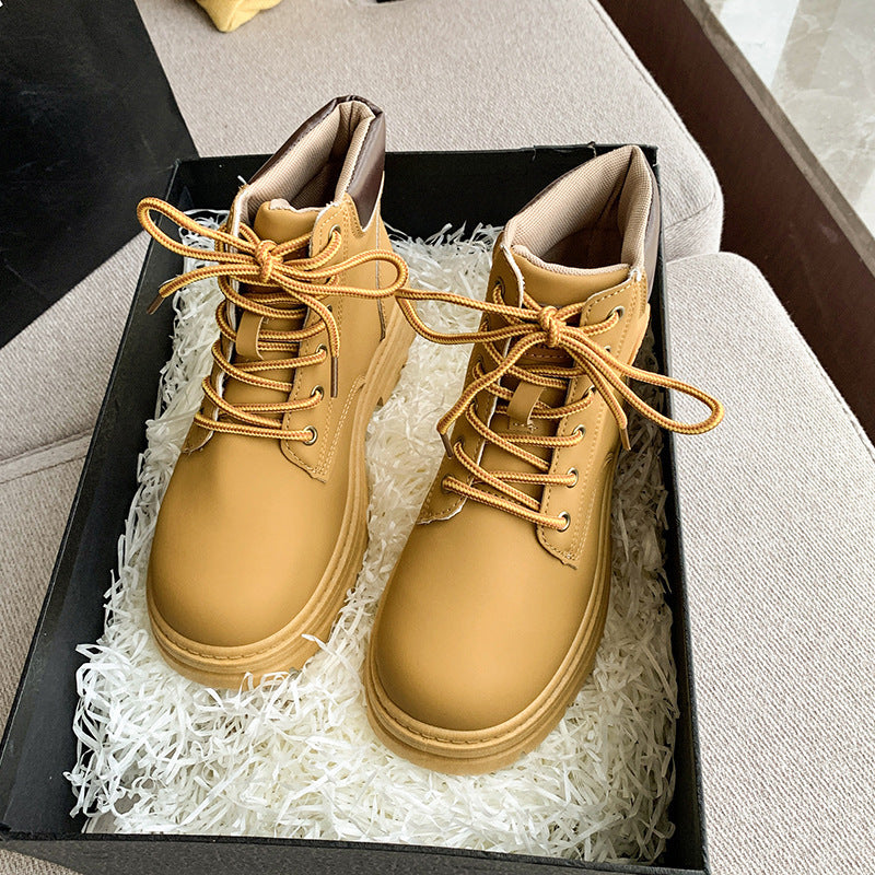 Martin boots women's summer 2023 new autumn new short boots high-top platform locomotive boots retro British style big yellow boots