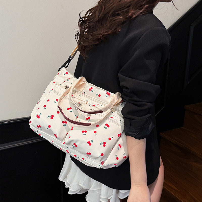 New Corduroy Printed Cherry Women's Tote Bag Shoulder Crossbody Bag Casual Large Capacity Handbag Mommy Bag