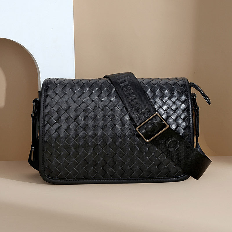Emperor Paul Men's Shoulder Bag Leather Woven Shoulder Crossbody Bag Men's Flip Messenger Bag Business Large Capacity