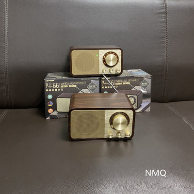 Jy66 wooden speaker - retro style bluetooth speaker with outdoor radio, card & usb drive support (default model - no battery)