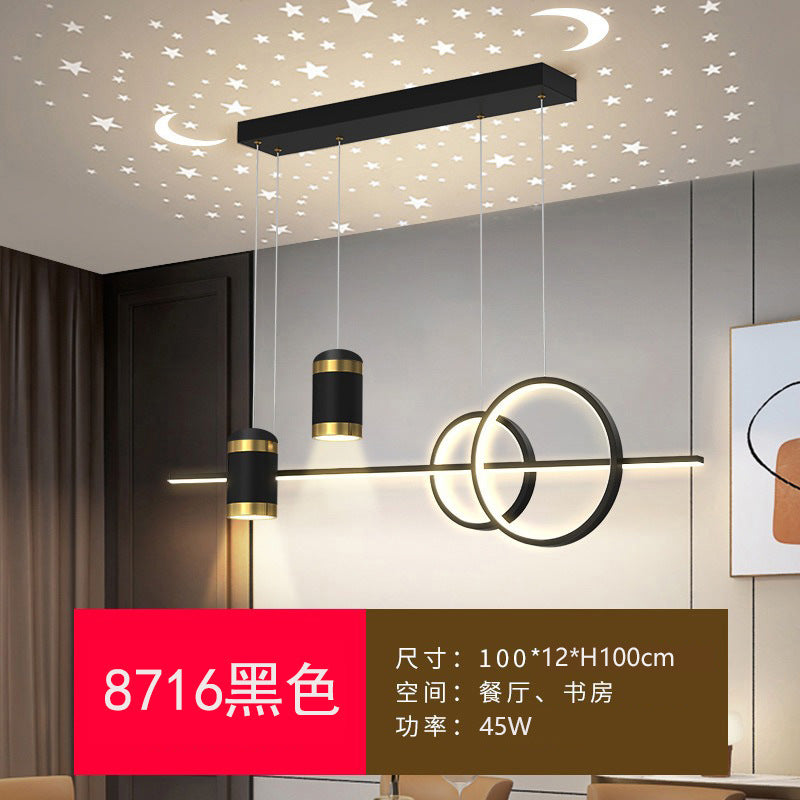 饭厅灯枝形吊灯轻奢现代简约吧台北欧满天星投影长条餐厅灯具跨境