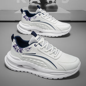 Sports breathable men's shoes spring leather shock-absorbing running shoes youth soft bottom lightweight student white daddy trendy shoes