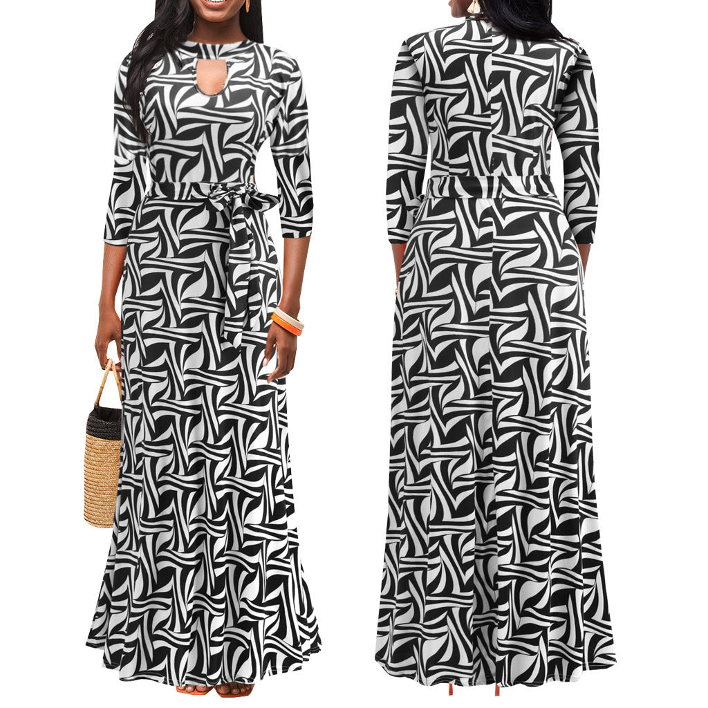 Spring and Autumn 2022 new European and American  independent station women's clothing V-neck waist large skirt polka dot printing dress women