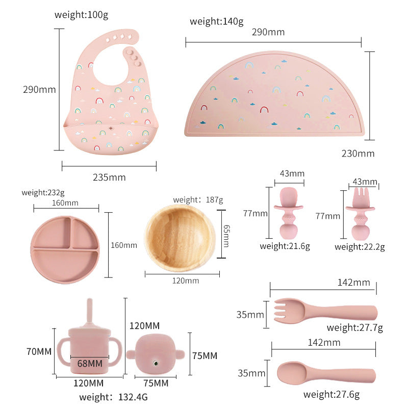 Cross-border food-grade silicone children's tableware set Baby complementary food bowl bib fork spoon feeding children's tableware set