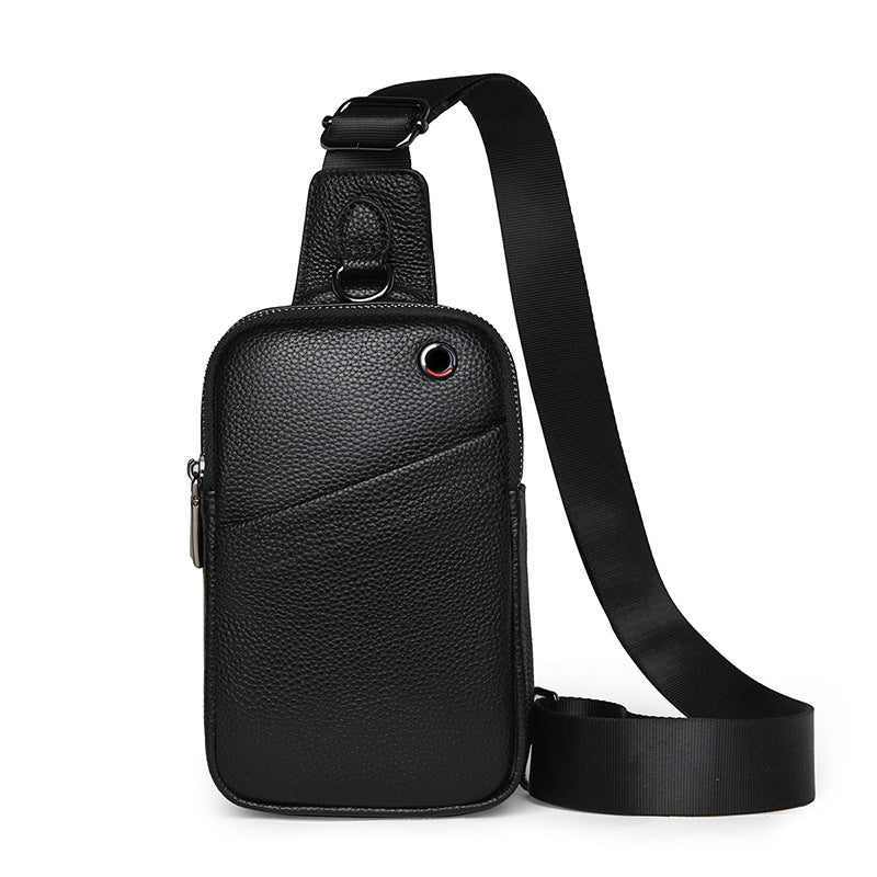 New men's breast bag, messenger bag, leather fashion waterproof simple mobile phone bag, casual trend sports messenger bag