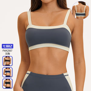 color block trim bra with padded cups, wearable as outerwear, pilates fitness sports bra - direct from the manufacturer 2567