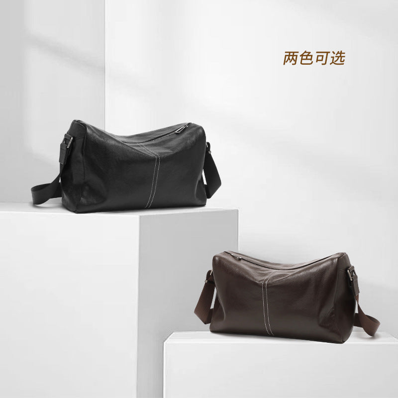 Men's shoulder bag, sports bag, leather messenger bag, new diagonal span bag, soft leather cowhide backpack, casual horizontal men's bag
