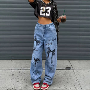 girls' spring/autumn denim pants: new styles for mid-to-large children, loose-fit casual straight-leg trousers, stylish and versatile wide-leg pants for kids