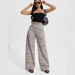 xiyin hot-selling fashion style hot girl leopard print straight-leg pants for women high waistslimming look straight-legjeans