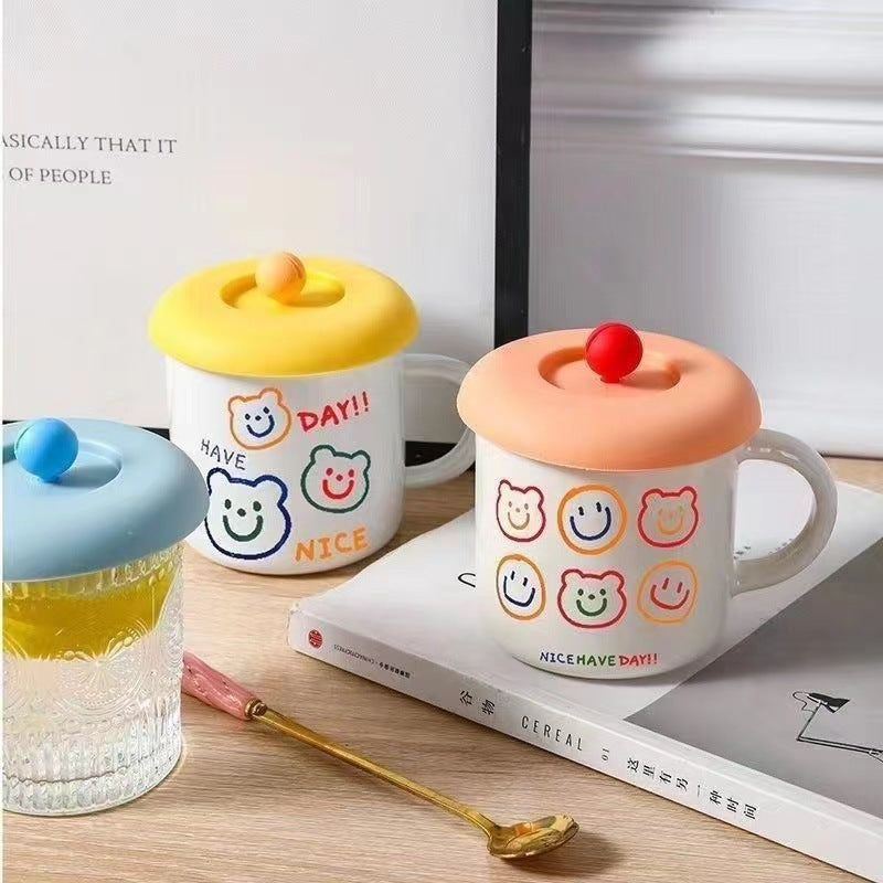 Creative silicone cup lid universal round dustproof ceramic teacup water cup accessories cute cartoon mug lid
