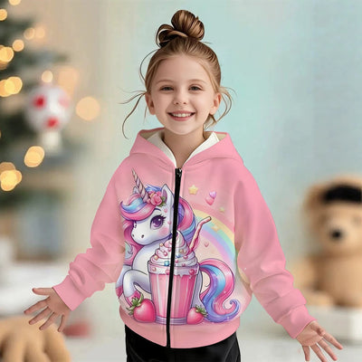 Kids' hoodie jacket, cross-border hot seller: cute cartoon print fashion zip-up hoodie for girls, dropshipping available