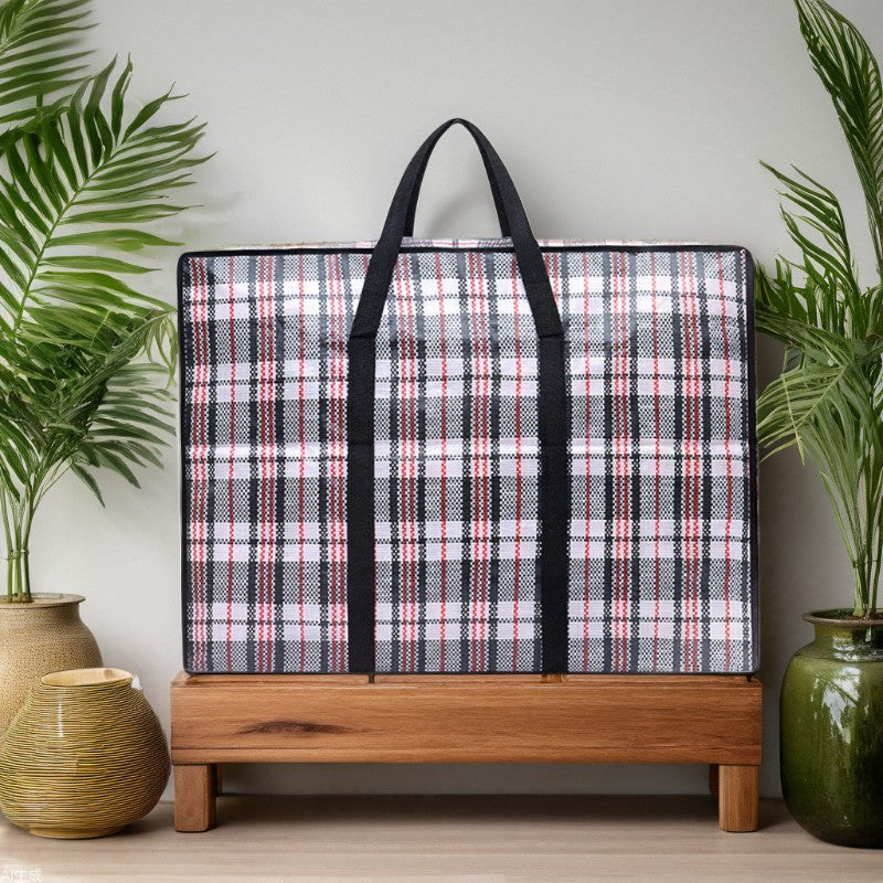 Red and blue grid pp woven bag school season quilt storage bag luggage moving bag hand-held thickened packing bag