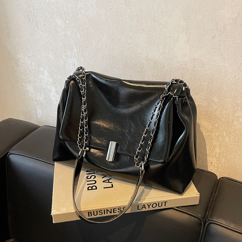 European and American retro simple underarm bag 2025 autumn new fashion textured chain shoulder bag foreign style messenger bag women