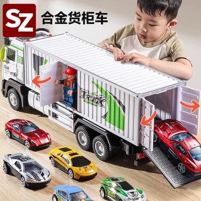 Die-cast alloy big truck toy for boys - realistic container truck, car carrier, and construction vehicle model