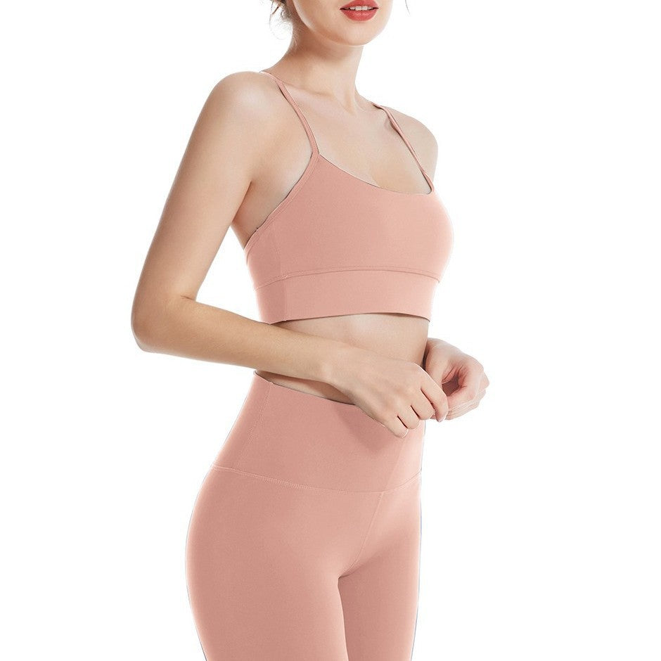 Spring and summer nude thin shoulder straps fitness bra simple beautiful back sexy cycling pants running suspenders yoga vest underwear