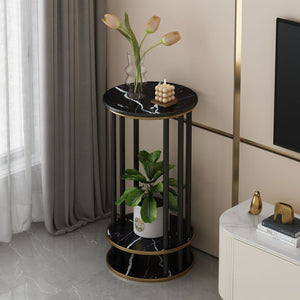Italian light luxury slate pattern solid wood flower stand living room floor-standing balcony storage rack succulent flower pot bracket plant stand