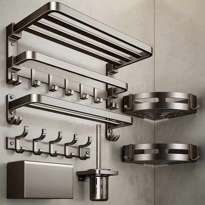 Gun gray towel rack space aluminum toilet towel rack bathroom double foldable bathroom storage rack punch-free wall hanging