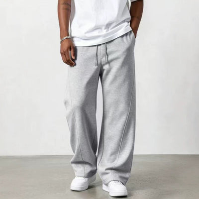 men's american-style grey curved-leg casual pants, unisex trendy brand deconstructed lazy loose silhouette athletic pants