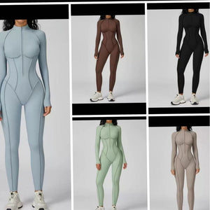 vertical striped stand-up collar jumpsuit half-zip all-in-one fitness suit for women high-intensity sports yoga suit