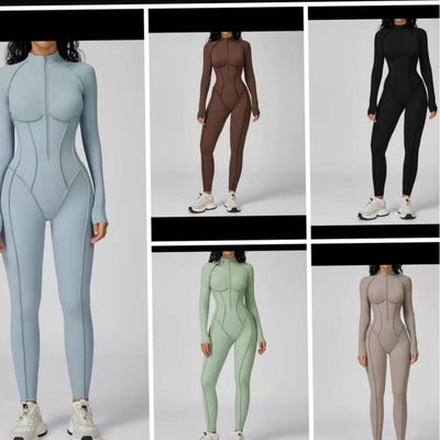 vertical striped stand-up collar jumpsuit half-zip all-in-one fitness suit for women high-intensity sports yoga suit