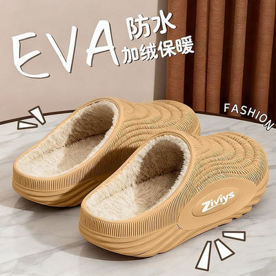 2025 new autumn/winter essential men's thick-soled waterproof non-slip warm home & outdoor fleece-lined cotton slippers