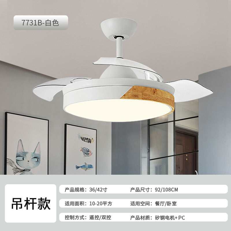 Macaron fan light full spectrum restaurant ceiling fan light Nordic log wind bedroom soft wind electric fan light Zhongshan lighting