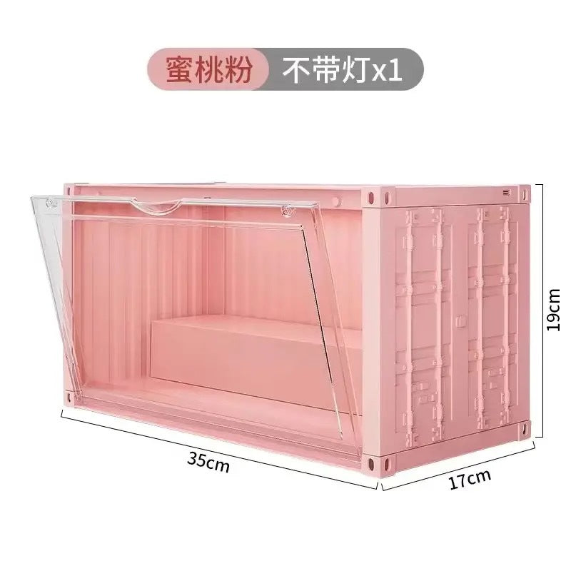 集装箱泡泡玛特展示架盲盒收纳盒带灯防尘柜子手办娃娃展示盒定制