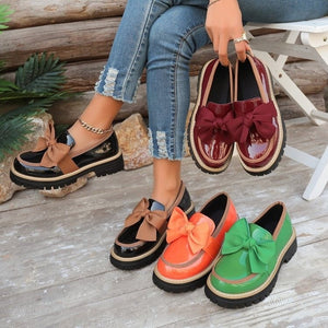 plus sizespring & fallnew arrival loafers women's bows british style leather shoes thick heel thick soleexportretroflats