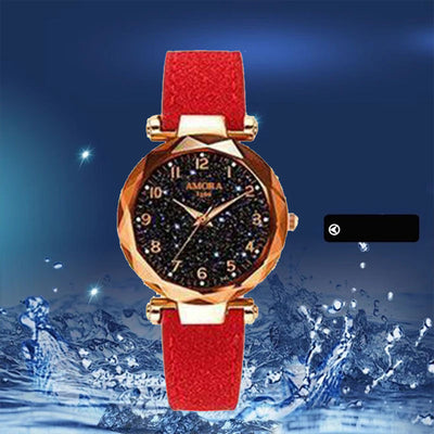 New wholesale women's watches, fashionable and trendy digital face ladies' student starry sky dial quartz wristwatch with leather strap