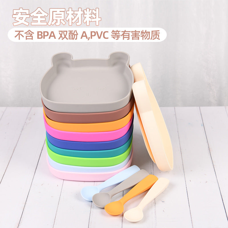 Customized suction cup complementary food bowl, silicone tableware children's silicone plate, maternal and infant products rabbit pattern silicone plate