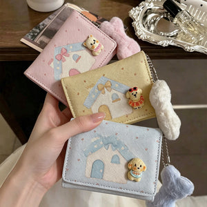 Korean style short wallet multifunctional card holder cute cartoon foldable multi-card slot leather wallet student high-value design